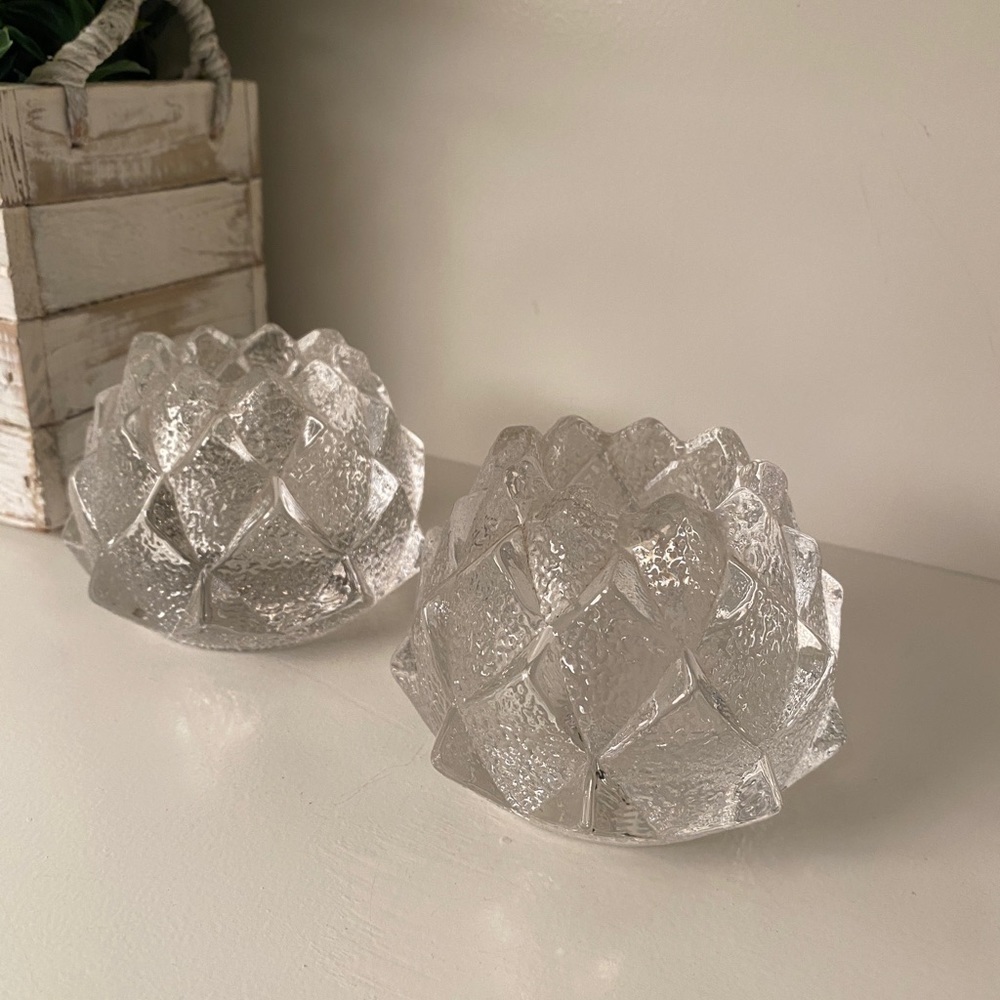 Orrefors Nimbus Artichoke Textured Glass Votive Candleholder MCM Vintage Signed